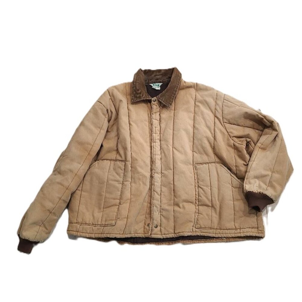 Vtg KEY Tan Chore Barn Work Coat Workwear Thrashed Distressed Grunge 3XL/4XL